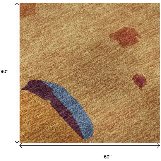 Copper Blue And Orange Abstract Washable Area Rug With UV Protection Photo 9