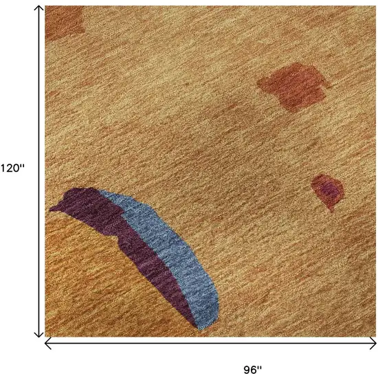 Copper Blue And Orange Abstract Washable Area Rug With UV Protection Photo 9