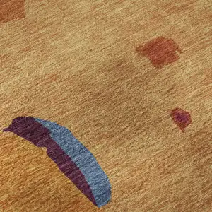 Photo of Copper Blue And Orange Abstract Washable Area Rug With UV Protection