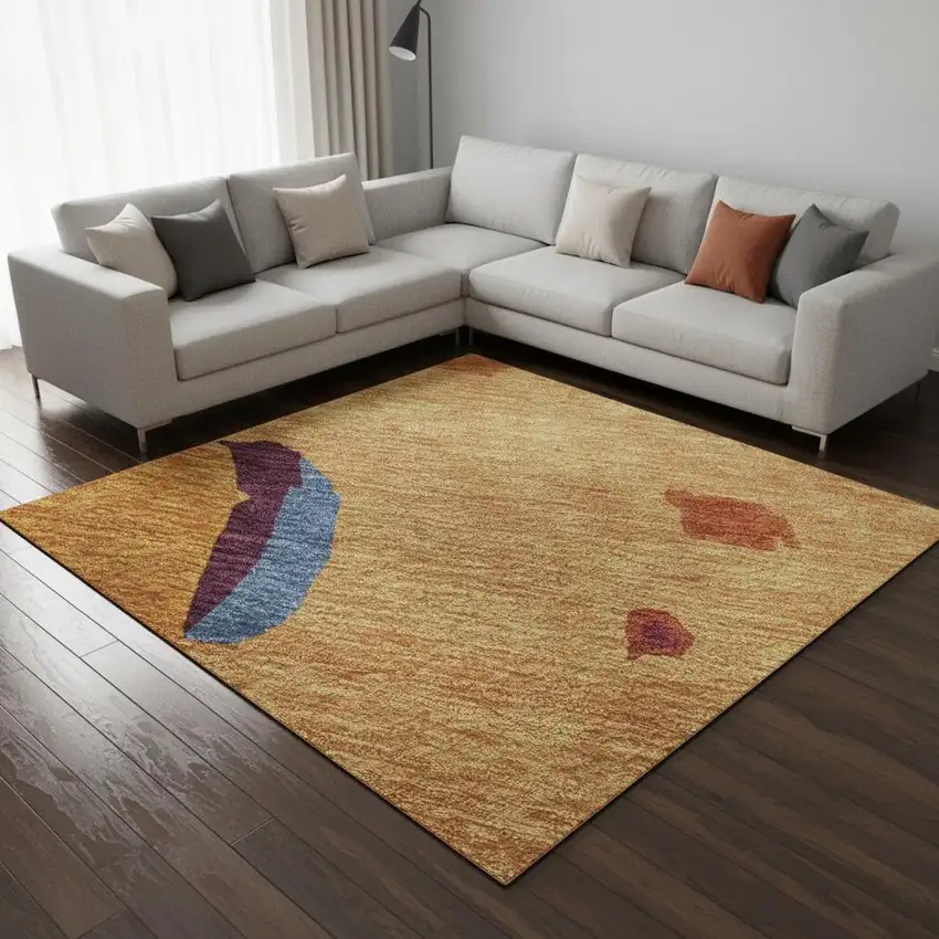 Copper Blue And Orange Abstract Washable Area Rug With UV Protection Photo 2