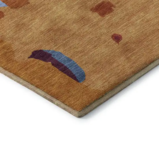 Copper Blue And Orange Abstract Washable Area Rug With UV Protection Photo 6