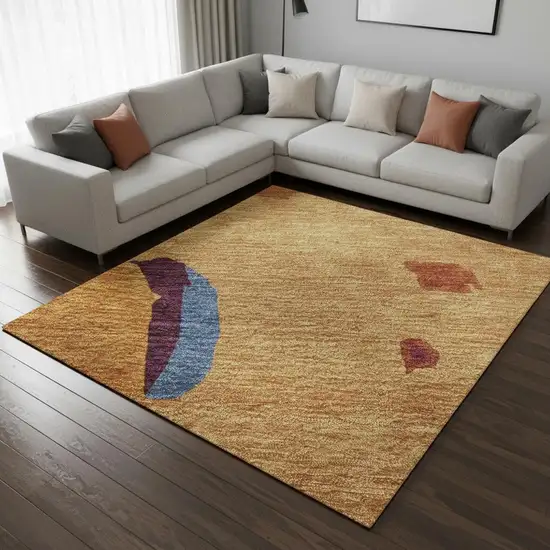 Copper Blue And Orange Abstract Washable Area Rug With UV Protection Photo 2