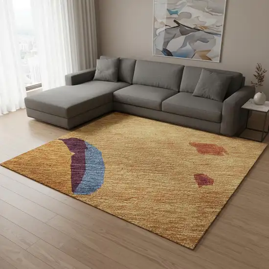 Copper Blue And Orange Abstract Washable Area Rug With UV Protection Photo 2