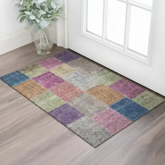 Copper Blue And Purple Patchwork Washable Area Rug With UV Protection Photo 1