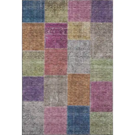 Copper Blue And Purple Patchwork Washable Area Rug With UV Protection Photo 1
