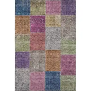 Photo of Copper Blue And Purple Patchwork Washable Area Rug With UV Protection