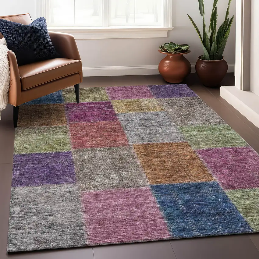 Copper Blue And Purple Patchwork Washable Area Rug With UV Protection Photo 5
