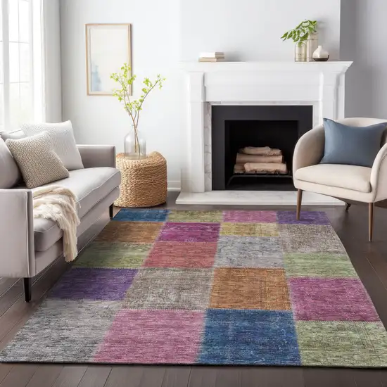 Copper Blue And Purple Patchwork Washable Area Rug With UV Protection Photo 4