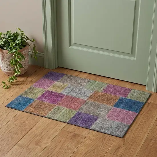 Copper Blue And Purple Patchwork Washable Area Rug With UV Protection Photo 1