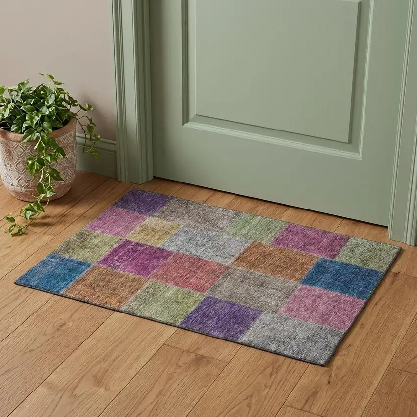 Copper Blue And Purple Patchwork Washable Area Rug With UV Protection Photo 1