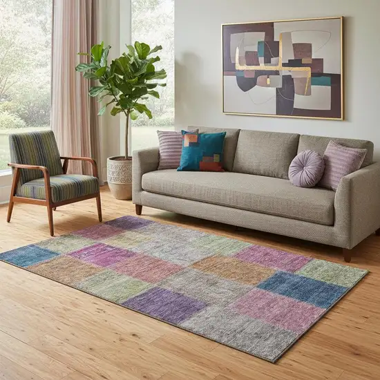 Copper Blue And Purple Patchwork Washable Area Rug With UV Protection Photo 1