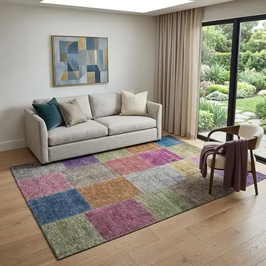 Copper Blue And Purple Patchwork Washable Area Rug With UV Protection Photo 1