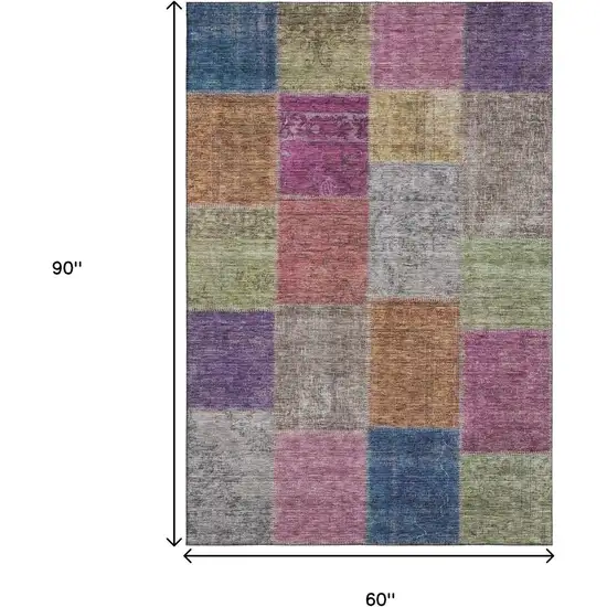 Copper Blue And Purple Patchwork Washable Area Rug With UV Protection Photo 3