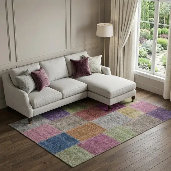 Copper Blue And Purple Patchwork Washable Area Rug With UV Protection Photo 1