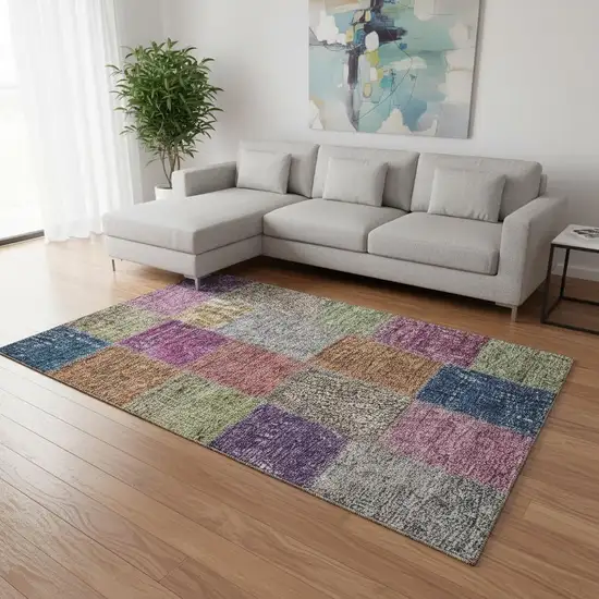 Copper Blue And Purple Patchwork Washable Area Rug With UV Protection Photo 3