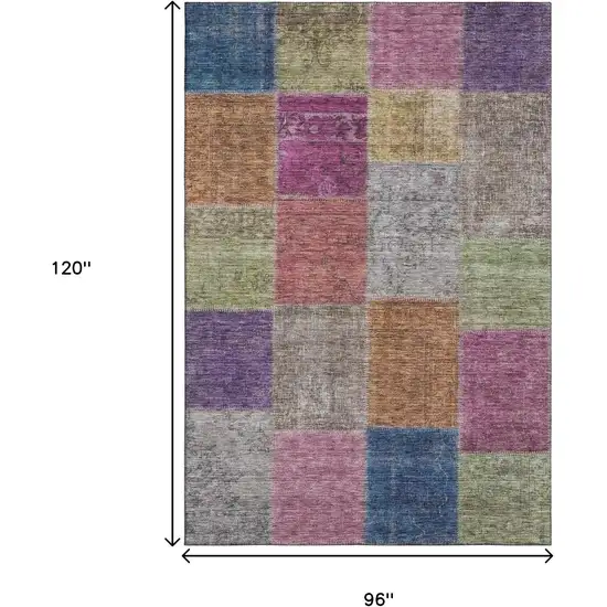 Copper Blue And Purple Patchwork Washable Area Rug With UV Protection Photo 4