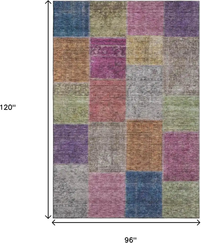 Copper Blue And Purple Patchwork Washable Area Rug With UV Protection Photo 4