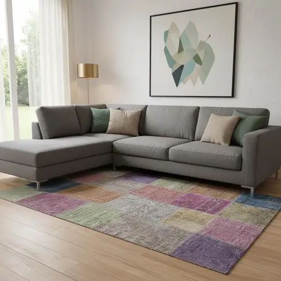 Copper Blue And Purple Patchwork Washable Area Rug With UV Protection Photo 1