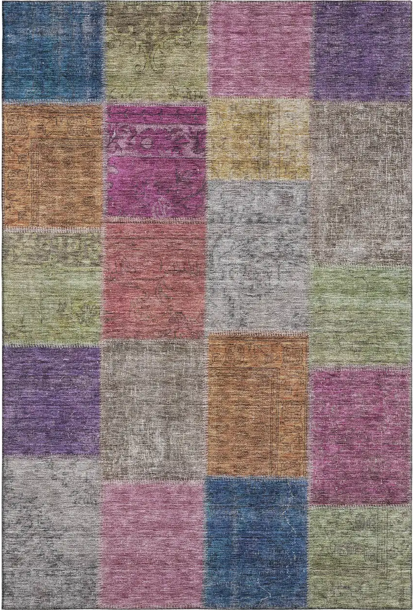 Copper Blue And Purple Patchwork Washable Area Rug With UV Protection Photo 2