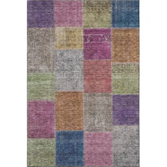 Copper Blue And Purple Patchwork Washable Area Rug With UV Protection Photo 4