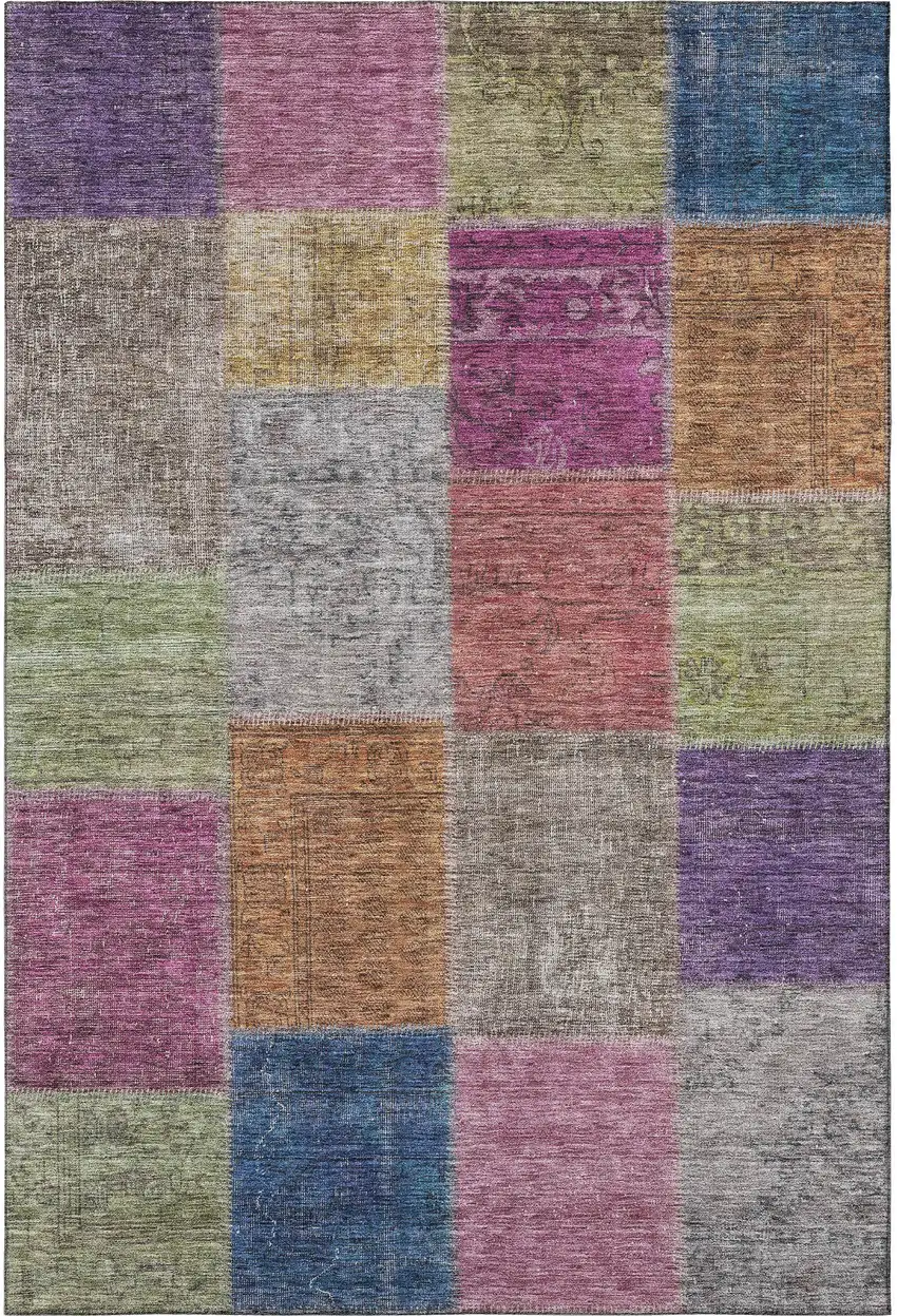 Copper Blue And Purple Patchwork Washable Area Rug With UV Protection Photo 4