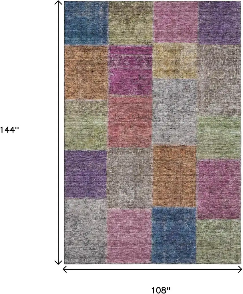 Copper Blue And Purple Patchwork Washable Area Rug With UV Protection Photo 3