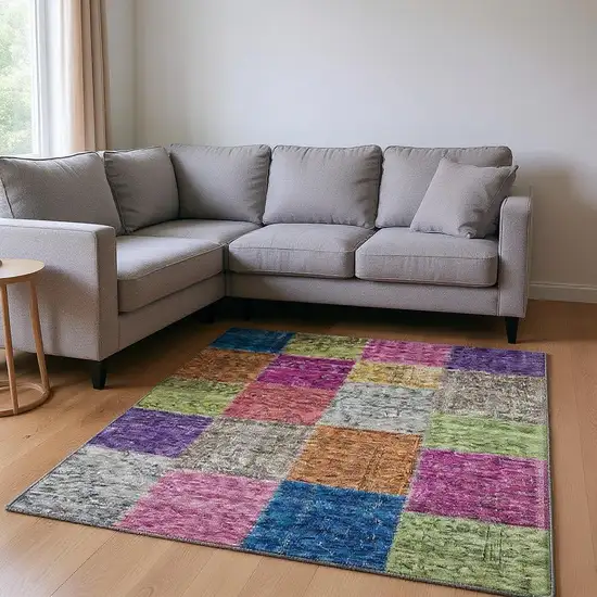 Copper Blue And Purple Patchwork Washable Area Rug With UV Protection Photo 1