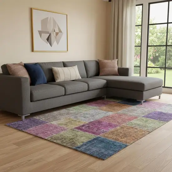 Copper Blue And Purple Patchwork Washable Area Rug With UV Protection Photo 1