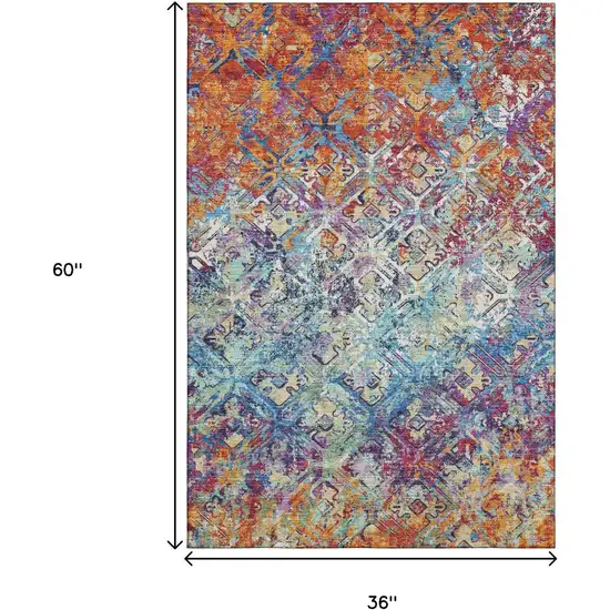 Copper Blue And Red Diamond Washable Area Rug With UV Protection Photo 3