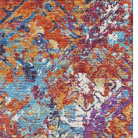 Copper Blue And Red Diamond Washable Area Rug With UV Protection Photo 4