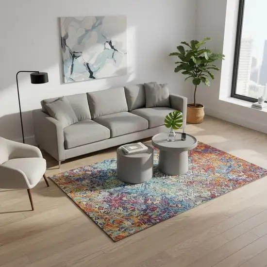 Copper Blue And Red Diamond Washable Area Rug With UV Protection Photo 2