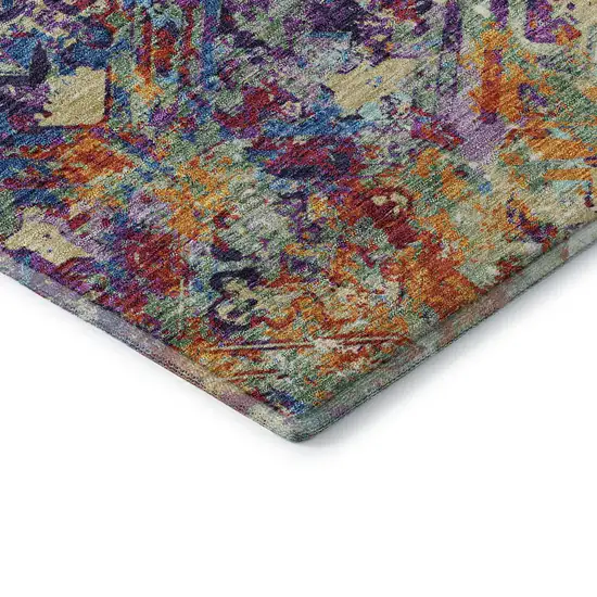 Copper Blue And Red Diamond Washable Area Rug With UV Protection Photo 8