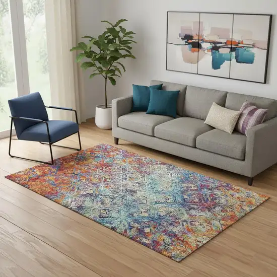 Copper Blue And Red Diamond Washable Area Rug With UV Protection Photo 1