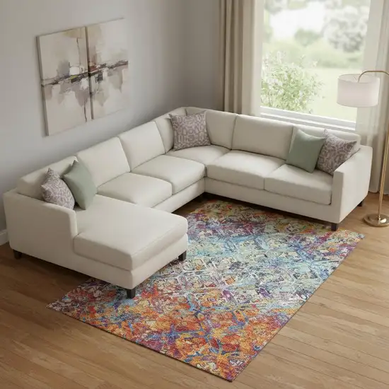 Copper Blue And Red Diamond Washable Area Rug With UV Protection Photo 1