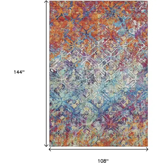 Copper Blue And Red Diamond Washable Area Rug With UV Protection Photo 3