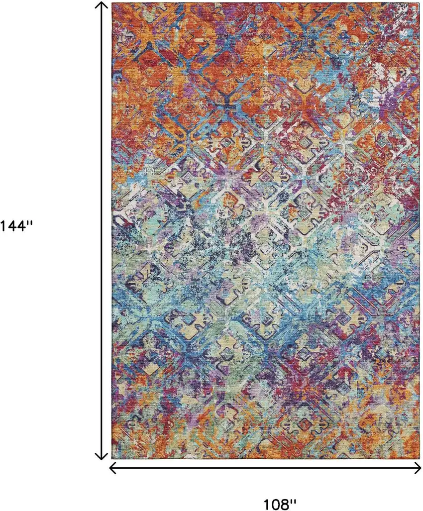 Copper Blue And Red Diamond Washable Area Rug With UV Protection Photo 3