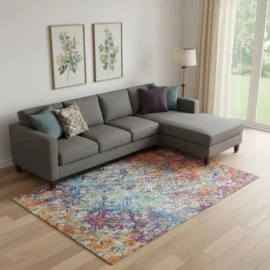 Copper Blue And Red Diamond Washable Area Rug With UV Protection Photo 1