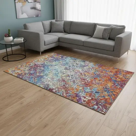 Copper Blue And Red Diamond Washable Area Rug With UV Protection Photo 2