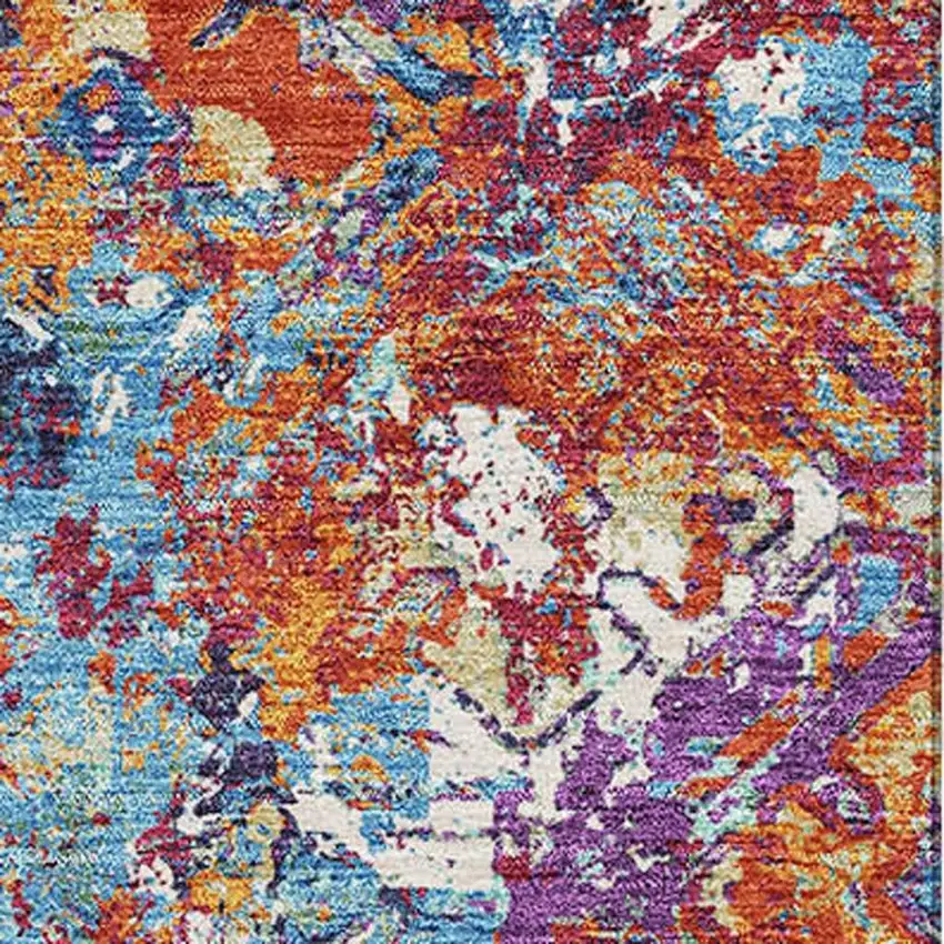 Copper Blue And Red Diamond Washable Area Rug With UV Protection Photo 3