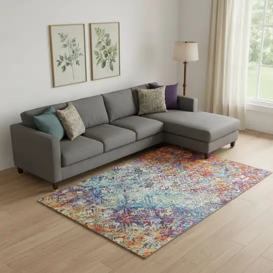 Copper Blue And Red Diamond Washable Area Rug With UV Protection Photo 1