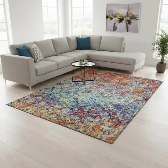 Copper Blue And Red Diamond Washable Area Rug With UV Protection Photo 2