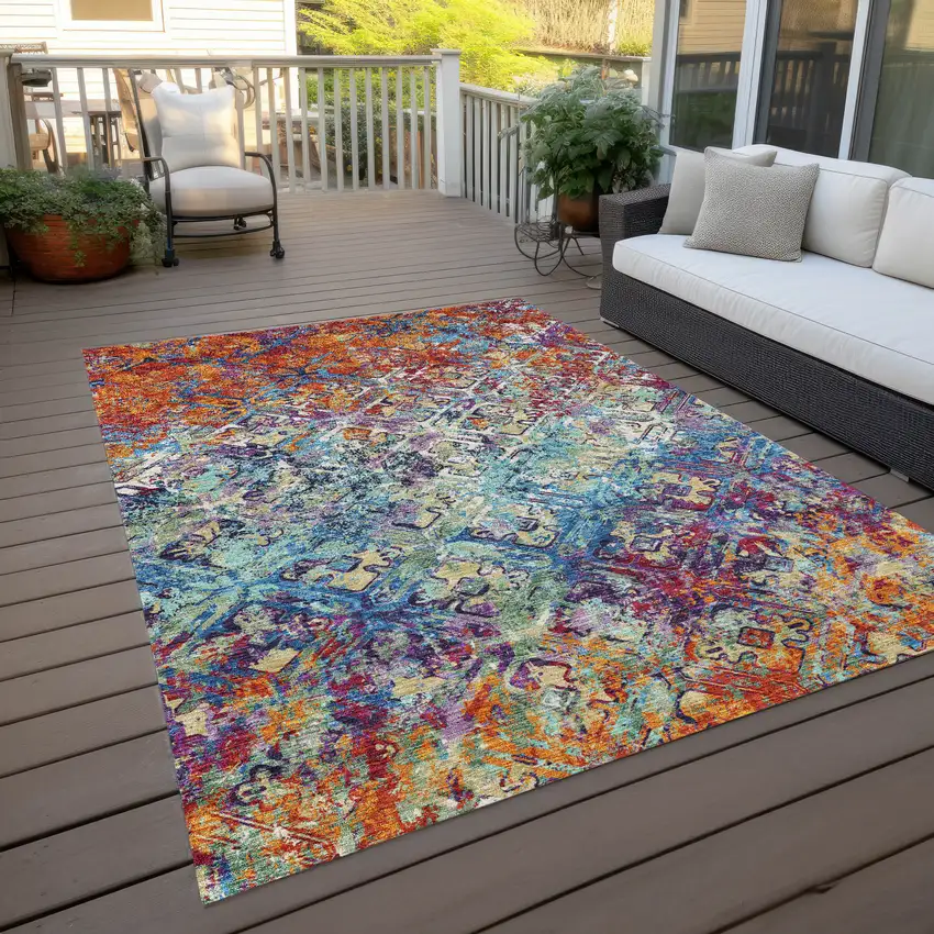 Copper Blue And Red Geometric Washable Indoor Outdoor Area Rug Photo 9