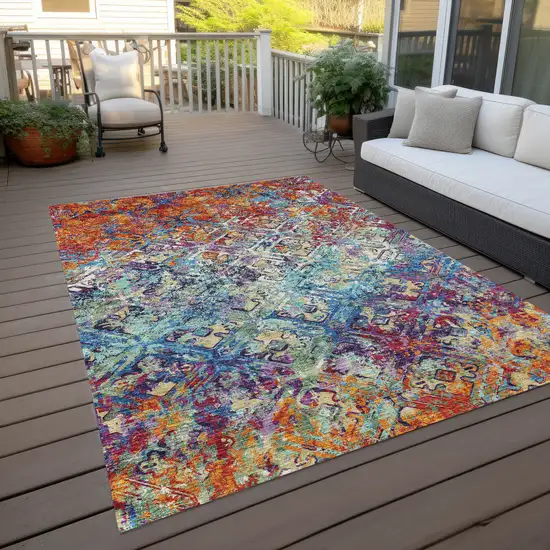 Copper Blue And Red Geometric Washable Indoor Outdoor Area Rug Photo 9