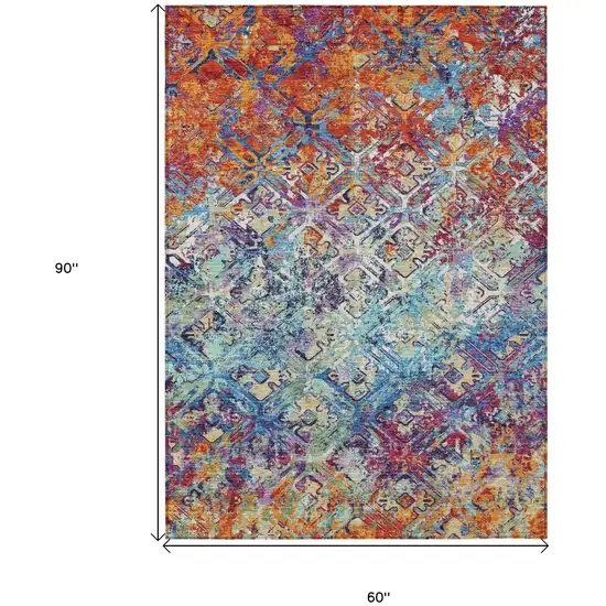 Copper Blue And Red Geometric Washable Indoor Outdoor Area Rug Photo 3