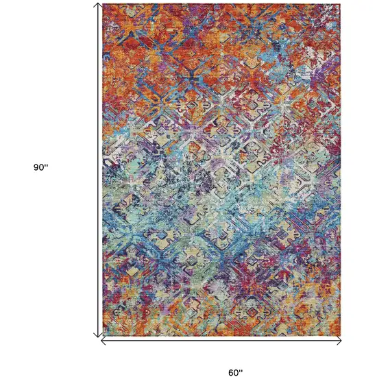 Copper Blue And Red Geometric Washable Indoor Outdoor Area Rug Photo 3