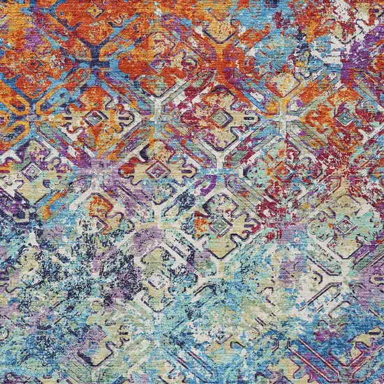 Copper Blue And Red Geometric Washable Indoor Outdoor Area Rug Photo 5