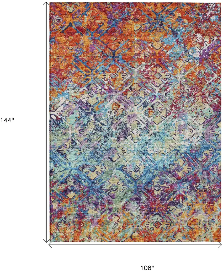 Copper Blue And Red Geometric Washable Indoor Outdoor Area Rug Photo 3