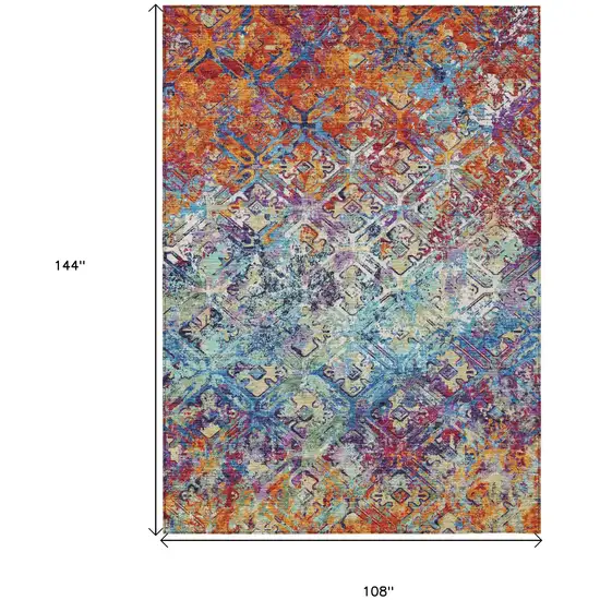 Copper Blue And Red Geometric Washable Indoor Outdoor Area Rug Photo 3
