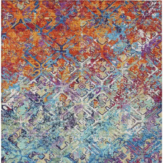 Copper Blue And Red Geometric Washable Indoor Outdoor Area Rug Photo 6
