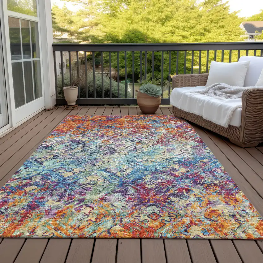 Copper Blue And Red Geometric Washable Indoor Outdoor Area Rug Photo 9